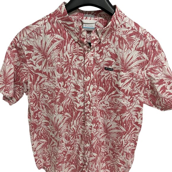 Columbia Sportswear Shirt Men’s Large Red Floral Pattern Short Sleeve - Picture 1 of 6